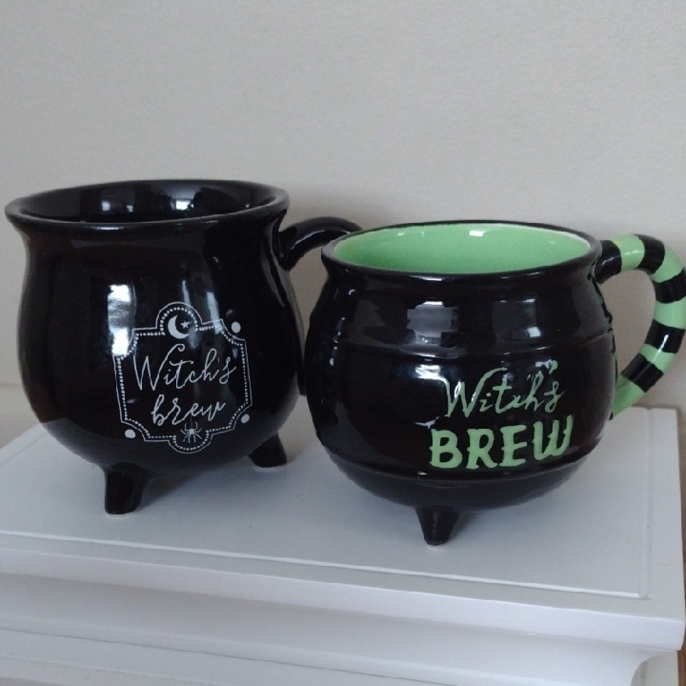 Witch's Cauldron Full Moon 16 & 20 OZ. Mug Green & Black Duo